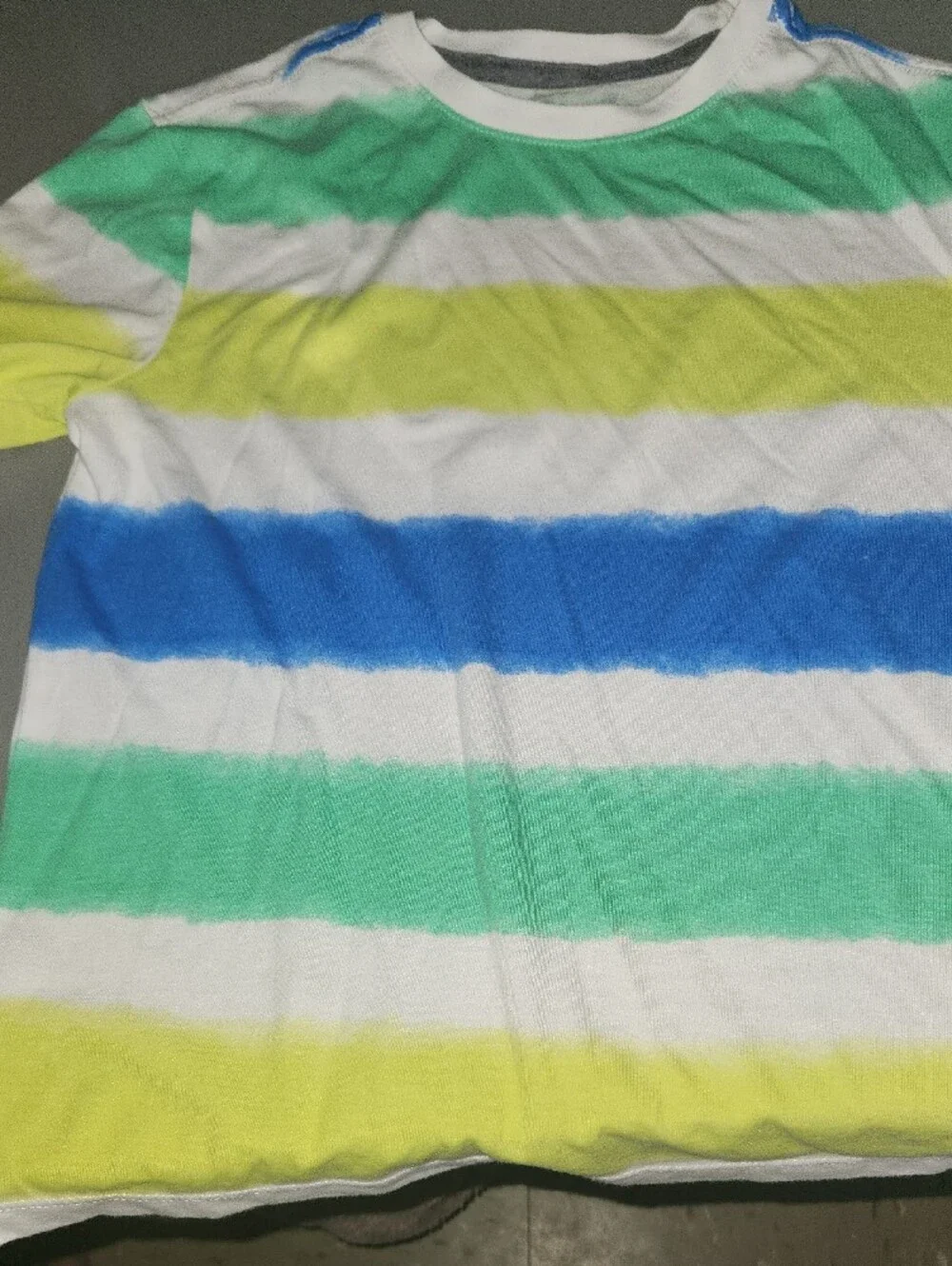 Kids White Striped Tee with Blue, Green & Yellow Accents